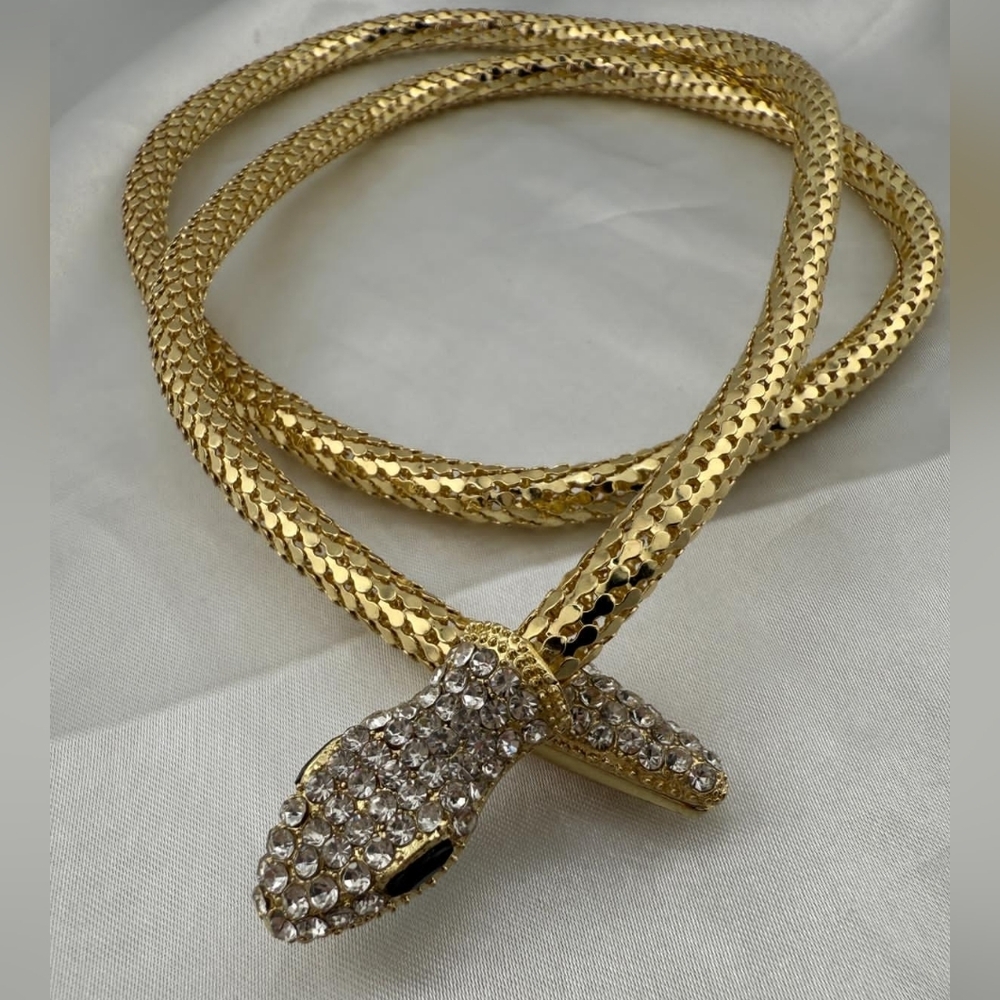Serpentine serpent Gold Snake Bracelet with Crystal Accents